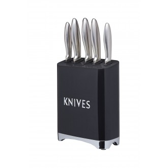 Lovello Retro 5-Piece Stainless Steel Knife Set and Knife Block – Midnight Black