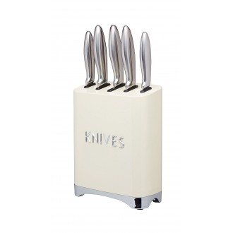 Lovello Retro 5-Piece Stainless Steel Knife Set and Knife Block – Vanilla Cream