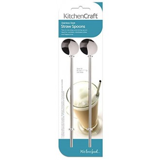 Kitchen Craft Stainless Steel 2-in-1 Drinking Reusable Straws / Stirrers- set of 2