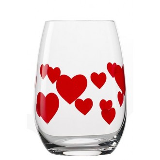 Stolzle L´Amour Red Etched Hearts Crystal Glass Tumbler, 335ml, Sold Per Piece (Made in Germany)