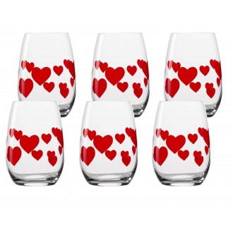 Stolzle L´Amour Red Etched Hearts Crystal Glass Tumbler, 335ml, Sold Per Piece (Made in Germany)