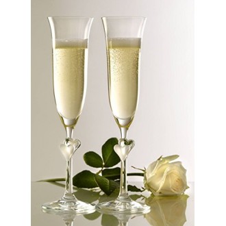 Stolzle L'Amour Sparkling Crystal Wine Flutes with Satin hearts, 175ml SET of 2 Gift Boxed Glasses (Made in Germany)