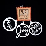 Zuri Christmas Ornaments - Set of 3 ( Merry XMAS, Joy, Hope ) - Made in Kenya