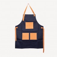 Adelphi Navy Blue Hard-wearing Canvas Apron, Unisex, with 3 Full Leather Large Pockets - Made in Kenya