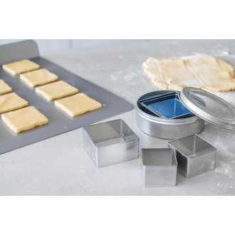 Kitchen Craft Square Cookie Cutters with Storage Tin, Metal, Assorted Sizes (6 Piece Set)