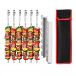 VZ Flat Metal Kebab Grilling 6 Piece Skewers, Set Including 2 Barbecue Racks and a Storage Bag, 16.5"