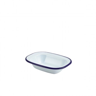 Neville Genware Enamel Rectangular Pie Dish, White & Blue, 240 ml