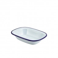 Neville Genware Enamel Rectangular Pie Dish White & Blue, 20cm