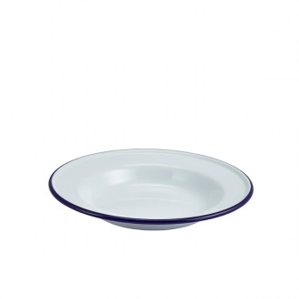 Neville Genware Enamel Deep Plate White & Blue, 24cm