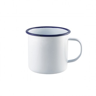 Neville Genware Enamel Mug White with Blue Rim, 568 ml