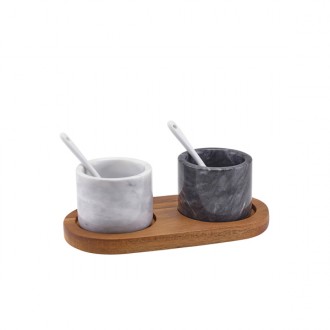 Neville Genware Marble Salt & Pepper Pot Set Base- Size:  Supplied With 2 Spoons