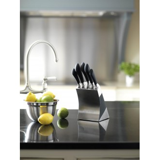 Sabatier Maison Collection 5-Piece Soft-Grip MoV Stainless Steel Knife Set with Matching Knife Block –Silver/Black