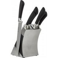 Sabatier Maison Collection 5-Piece Soft-Grip MoV Stainless Steel Knife Set with Matching Knife Block –Silver/Black