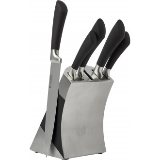 Sabatier Maison Collection 5-Piece Soft-Grip MoV Stainless Steel Knife Set with Matching Knife Block –Silver/Black