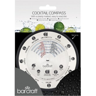 BarCraft Cocktail Compass, 12 Recipes, 14cm, Stainless Steel, White