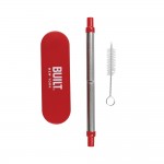 BUILT Retractable Straw with Case, Stainless Steel, Red