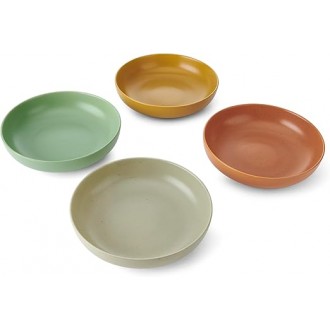 Idilica Stoneware Pasta Bowls, Set of 4 Ceramic Shallow Dinner Bowls, Assorted Colours, 21cm