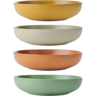 Idilica Stoneware Pasta Bowls, Set of 4 Ceramic Shallow Dinner Bowls, Assorted Colours, 21cm