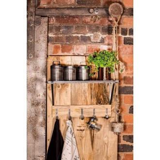 KitchenCraft Industrial Kitchen Wall-Mounted Shelf with Hooks, 32.5 x 60 x 25.5 cm