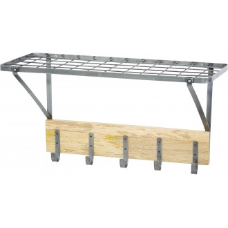 KitchenCraft Industrial Kitchen Wall-Mounted Shelf with Hooks, 32.5 x 60 x 25.5 cm