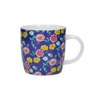 Kitchen Craft China Navy Floral Barrel Shaped Mug, 425ml