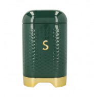 LOVELLO Sugar Storage Canister with Lid, Hunter Green & Gold, 11.5 x 11.5 x 19.5cm