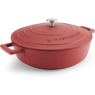 MasterClass 4L/28 cm Lightweight Cast Aluminium Induction and Oven Safe Shallow Casserole Dish with Lid, Red