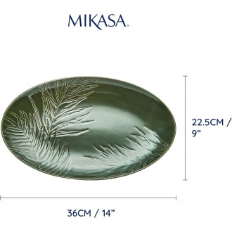 Mikasa Jardin Oval Serving Platter, Green Stoneware Oval Serving Platter for Food, 36cm, Large Serve Platter - Gift Boxed