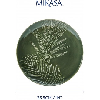 Mikasa Jardin Round Serving Platter, Green Stoneware Serving Platter for Food, 35cm, Large Serve Plate for Starters & Antipasti - Gift Boxed