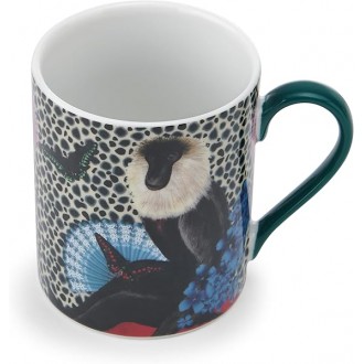 Mikasa x Sarah Arnett Porcelain Mug, Printed Mug for Tea and Coffee, Gifting, Monkey Print, 350ml