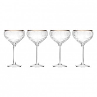 MIKASA Sorrento Ridged Crystal Coupe Glasses with Gold Rim and Wide Shape, 380ml