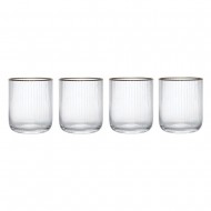 MIKASA Sorrento Ridged Crystal Tumbler Glasses with Gold Rim and Wide Shape, 380ml,