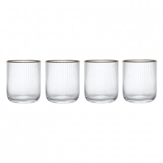 MIKASA Sorrento Ridged Crystal Tumbler Glasses with Gold Rim and Wide Shape, 380ml,