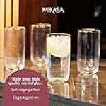 MIKASA Sorrento Ridged Crystal Highball Glasses with Gold Rim and Wide Shape, 510ml - Sold Per Piece