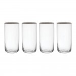 MIKASA Sorrento Ridged Crystal Highball Glasses with Gold Rim and Wide Shape, 510ml