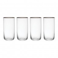 MIKASA Sorrento Ridged Crystal Highball Glasses with Gold Rim and Wide Shape, 510ml