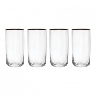 MIKASA Sorrento Ridged Crystal Highball Glasses with Gold Rim and Wide Shape, 510ml