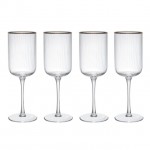 Mikasa Sorrento Set of 4 Ridged Crystal Red Wine Glasses with Gold Rim and Wide Shape, 400ml,