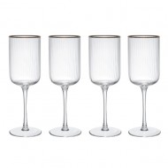 Mikasa Sorrento Set of 4 Ridged Crystal Red Wine Glasses with Gold Rim and Wide Shape, 400ml,