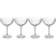 Mikasa Treviso 4-Piece  Rippled Crystal Coupe Glass Set, 300ml