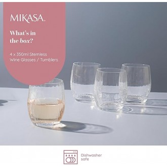 Mikasa Treviso 4-Piece  Rippled Crystal Stemless Wine Glass Set, 350ml