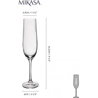 Mikasa Treviso 4-Piece Rippled Crystal Flute Glass Set, 190ml