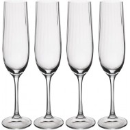 Mikasa Treviso 4-Piece Rippled Crystal Flute Glass Set, 190ml