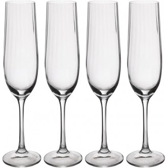 Mikasa Treviso 4-Piece Rippled Crystal Flute Glass Set, 190ml