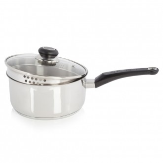 Morphy Richards Equip Pouring Saucepan with Glass Lid, Stainless Steel, Stay Cool Handles, 20cm 