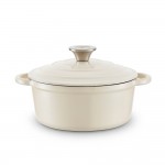 Barbary & Oak Round Cast Iron Casserole Pan with Durable Enamel Interior, Camembert Cream, 20cm