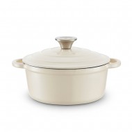 Barbary & Oak Round Cast Iron Casserole Pan with Durable Enamel Interior, Camembert Cream, 20cm