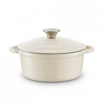 Barbary & Oak Round Cast Iron Casserole Pan with Durable Enamel Interior, Camembert Cream, 20cm