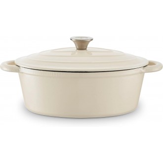 Barbary & Oak Oval Cast Iron Casserole Dish with Durable Enamel Interior, Camembert Cream, 29cm