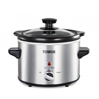 Tower Infinity Compact Slow Cooker with Keep Warm Function, 1.5L, 120W, Stainless Steel